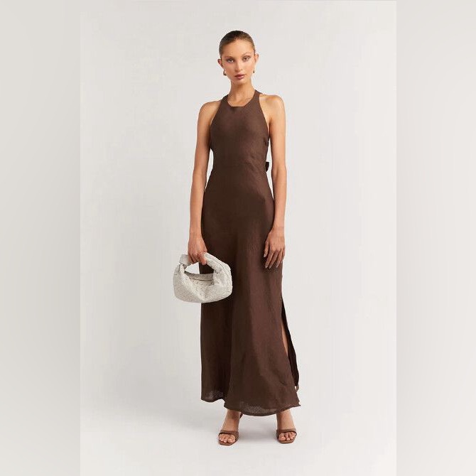 Dissh Brown Halter Maxi Dress